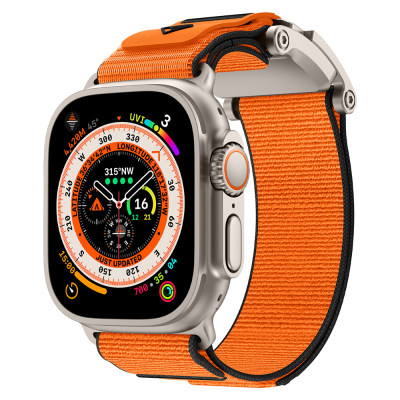 Apple Watch Ultra 49mm Zore KRD-154 Naylon Kumaş Hasır Örgülü Kordon Gri-Turuncu