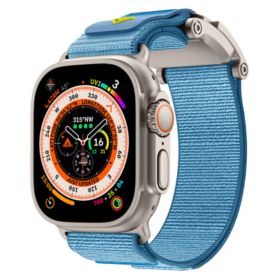 Apple Watch Ultra 49mm Zore KRD-154 Naylon Kumaş Hasır Örgülü Kordon Gri-Mavi