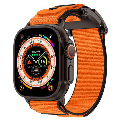 Apple Watch Ultra 49mm Zore KRD-154 Naylon Kumaş Hasır Örgülü Kordon Siyah-Turuncu