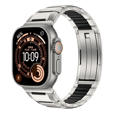 Apple Watch Ultra 49mm Zore KRD-155 Metal Silikon Kordon Titanyum-Siyah