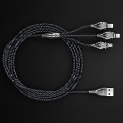 Benks D27 3 in 1 Snake Lightning+Lightning+Micro Kablo 1.5M Gri