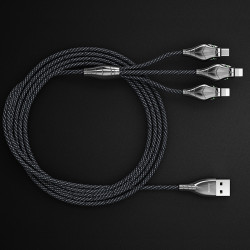 Benks D27 3 in 1 Snake Lightning+Lightning+Type-C Cable 1.5M Grey