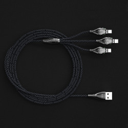 Benks D27 3 in 1 Snake Lightning+Micro+Type-C Kablo 1.5M Gri