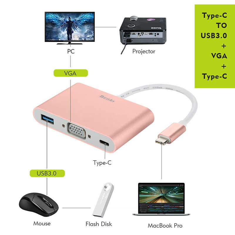 Benks U20 Type-C to 3 in 1 Adapter (Usb 3.0+VGA+Type-C) - 5