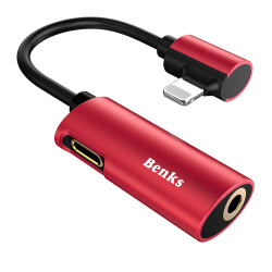 Benks U40 2 in 1 Lightning Audio Adapter Red