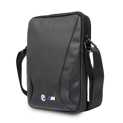 BMW Original Licensed Metal Logo Zippered Crossbody Tablet Bag Black