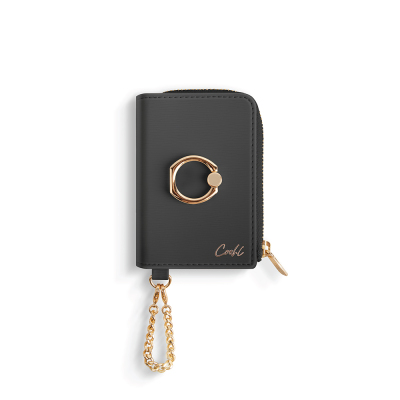 Coehl Mirelle Serisi Fermuar Bölmeli Ring Standlı Magnetik Kartlık Siyah