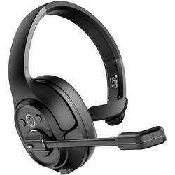 Eksa H1 On-Ear Noise Canceling Mono Bluetooth Headphones with Adjustable Header and Microphone Black