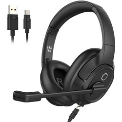 Eksa H2 Adjustable Headset Over-Ear Noise Canceling Bluetooth Headset with Microphone Black