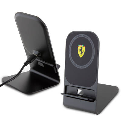 Ferrari Original Licensed Foldable Printed Shield Logo Stand Magnetic Wireless Charging Stand Black