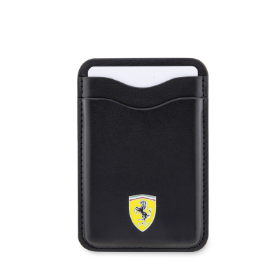 Ferrari Orjinal Lisanslı Magnetik Metal Logolu PU Deri Kartlık Siyah