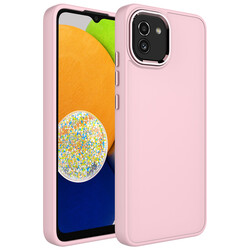 Galaxy A03 Case Metal Frame and Button Design Silicone Zore Luna Cover Pink