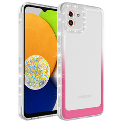 Galaxy A03 Case Silvery and Color Transition Design Lens Protected Zore Park Cover Beyaz-Pembe