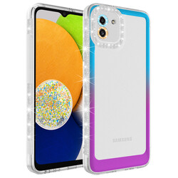 Galaxy A03 Case Silvery and Color Transition Design Lens Protected Zore Park Cover Mavi-Mor