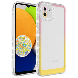 Galaxy A03 Case Silvery and Color Transition Design Lens Protected Zore Park Cover Pembe-Sarı