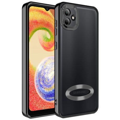 Galaxy A04 Case Camera Protected Zore Omega Cover with Showing Logo Black