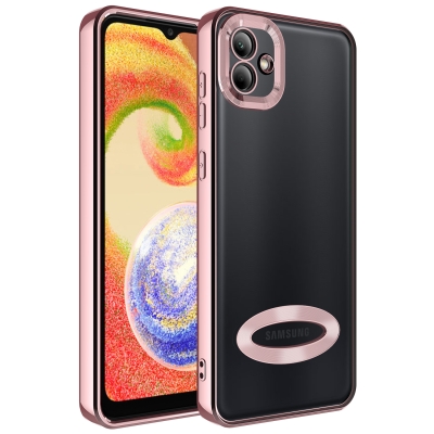 Galaxy A04 Case Camera Protected Zore Omega Cover with Showing Logo Rose Gold