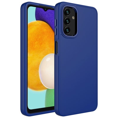 Galaxy A04 Case Metal Frame and Button Design Silicone Zore Luna Cover Navy blue