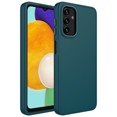 Galaxy A04 Case Metal Frame and Button Design Silicone Zore Luna Cover Dark Green