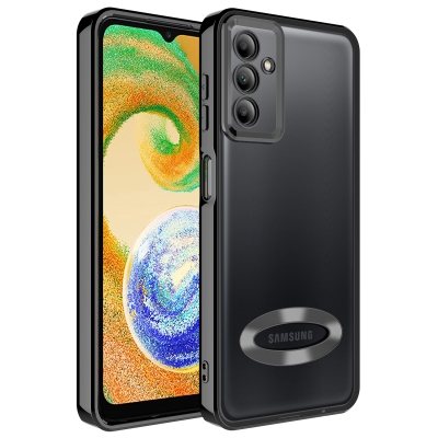 Galaxy A04S Case Camera Protected Zore Omega Cover with Showing Logo Black