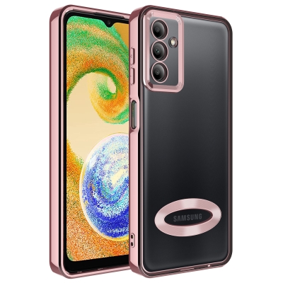 Galaxy A04S Case Camera Protected Zore Omega Cover with Showing Logo Rose Gold