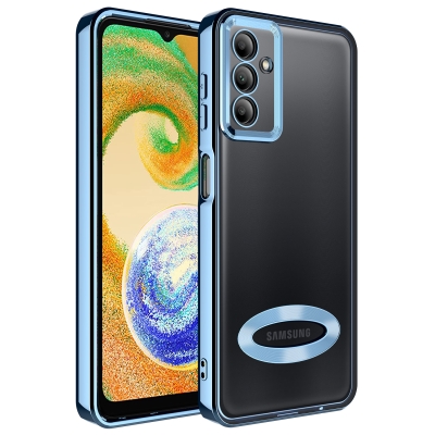 Galaxy A04S Case Camera Protected Zore Omega Cover with Showing Logo Sierra Mavi