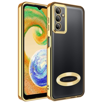 Galaxy A04S Case Camera Protected Zore Omega Cover with Showing Logo Gold