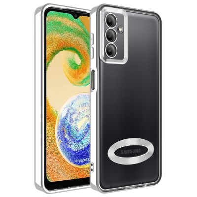 Galaxy A04S Case Camera Protected Zore Omega Cover with Showing Logo Silver