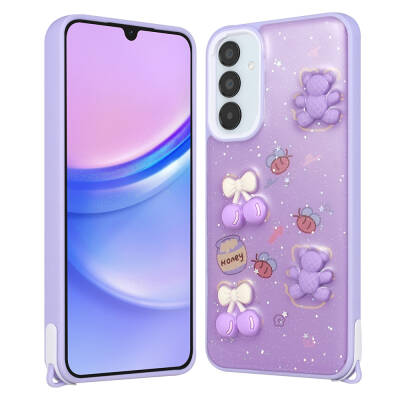 Galaxy A05S Case Shining Glitter Relief Figured Zore Cevze Cover Mor Ayı