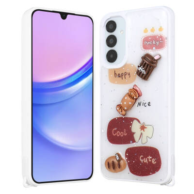 Galaxy A05S Case Shining Glitter Relief Figured Zore Cevze Cover White