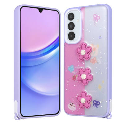 Galaxy A05S Case Shining Glitter Relief Figured Zore Cevze Cover Mor Papatya