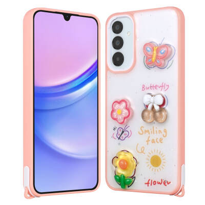 Galaxy A05S Case Shining Glitter Relief Figured Zore Cevze Cover Pink