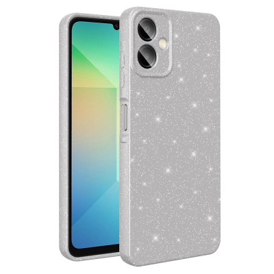 Galaxy A06 Kılıf Kamera Korumalı Simli Lüks Zore Koton Kapak Gümüş