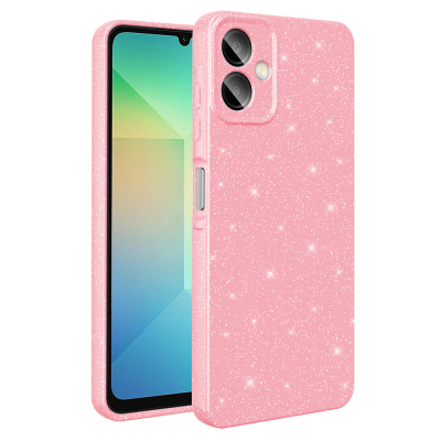 Galaxy A06 Kılıf Kamera Korumalı Simli Lüks Zore Koton Kapak Açık Pembe