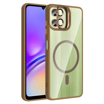 Galaxy A06 Kılıf Standlı ve Kamera Lens Hediyeli M-Safe Şarj Özellikli Zore Etro Kapak Desert Titanyum