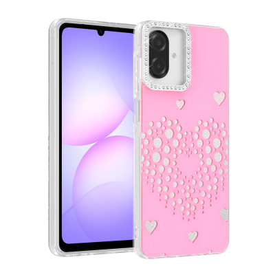 Galaxy A07 Case Drop Stones Zore Rivas Hard PC Cover Pink