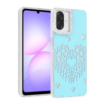 Galaxy A07 Case Drop Stones Zore Rivas Hard PC Cover Blue
