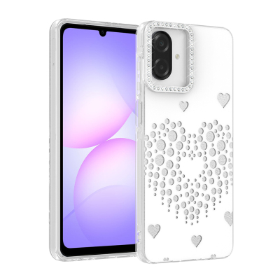Galaxy A07 Case Drop Stones Zore Rivas Hard PC Cover White