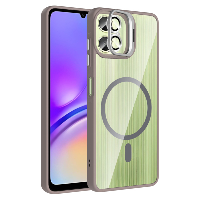 Galaxy A07 Case with Stand and Free Camera Lens - Zore Etro Cover Grey