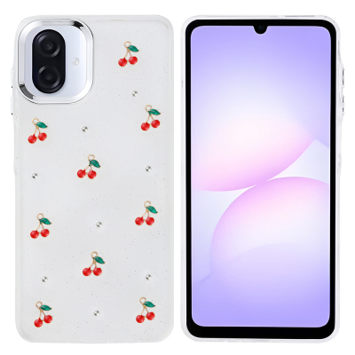 Galaxy A07 Kılıf Airbag Tasarımlı Simli Şeffaf Zore Kutup Kapak Kiraz