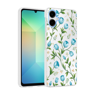 Galaxy A07 Kılıf Kamera Korumalı Desenli Zore Klip Kapak Mavi Lale
