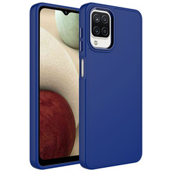 Galaxy A12 Case Metal Frame and Button Design Silicone Zore Luna Cover Navy blue