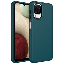 Galaxy A12 Case Metal Frame and Button Design Silicone Zore Luna Cover Dark Green