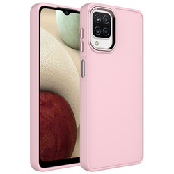 Galaxy A12 Case Metal Frame and Button Design Silicone Zore Luna Cover Pink