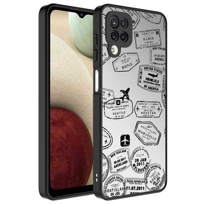 Galaxy A12 Case Mirror Patterned Camera Protected Glossy Zore Mirror Cover Seyahat