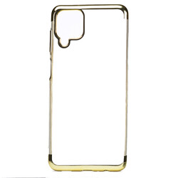 Galaxy A12 Case Zore Dört Köşeli Lazer Silicon Cover Gold
