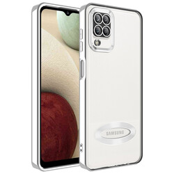 Galaxy A12 Kılıf Kamera Korumalı Logo Gösteren Zore Omega Kapak Gümüş