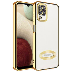 Galaxy A12 Kılıf Kamera Korumalı Logo Gösteren Zore Omega Kapak Gold