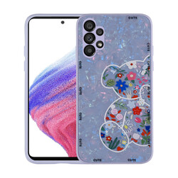 Galaxy A13 4G Case Patterned Hard Silicone Zore Mumila Cover Lilac Bear