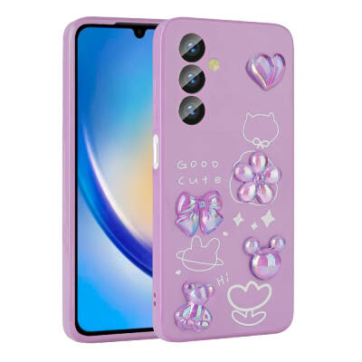 Galaxy A14 5G Case Relief Figured Shiny Zore Toys Silicone Cover Purple